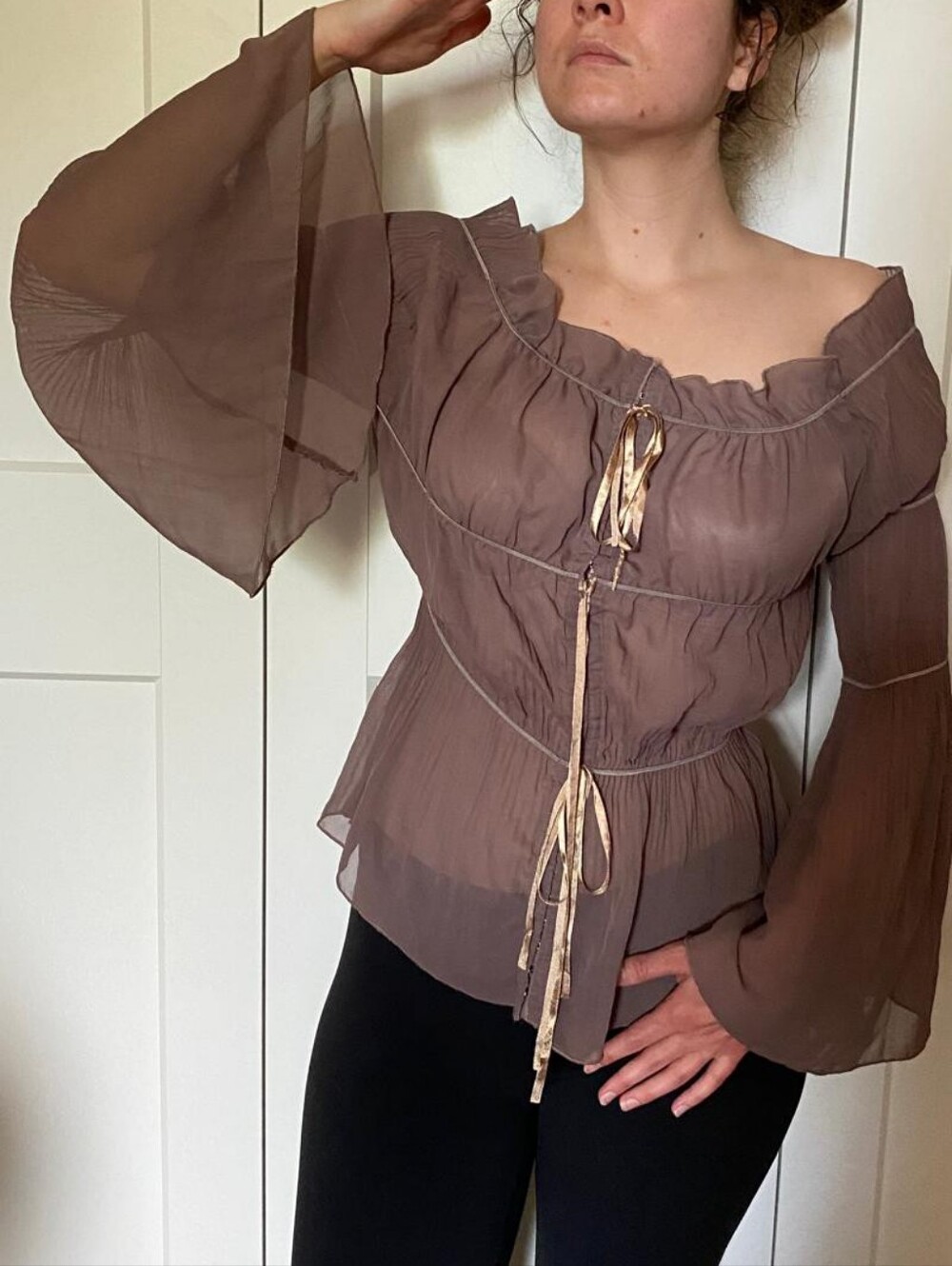 Renfaire Fantasy Elegant Brown Off-Shoulder Women's Top